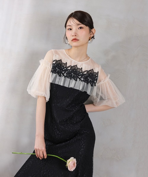 Kana ドレス モチーフレース チュールバルーンスリーブ マーメイド