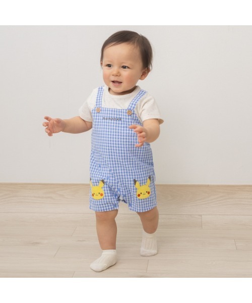ベビー服 ロンパース 半袖ロンパース ギンガムチェック サロペット型