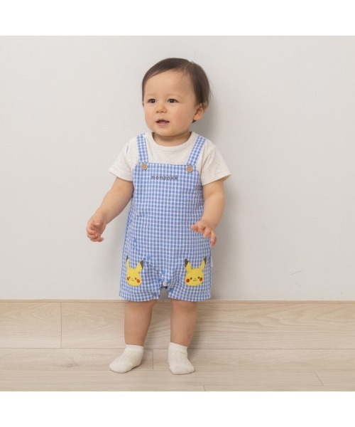 ベビー服 ロンパース 半袖ロンパース ギンガムチェック サロペット型