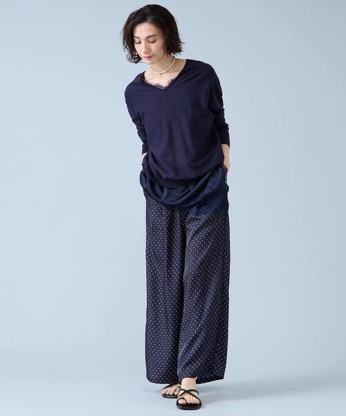 ワイドパンツ パンツ サイドラインイージーパンツ レディースの画像