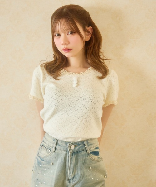 TITTY＆CO.（ティティーアンドコー） tシャツ 半袖 ハート柄シアー