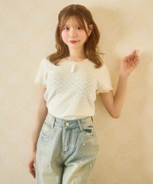 TITTY＆CO.（ティティーアンドコー） tシャツ 半袖 ハート柄シアー