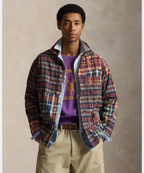 ラルフローレン　綿麻パッチワークブルゾン　身幅５０ Polo Ralph Lauren｜クレイジーパッチワークブルゾン