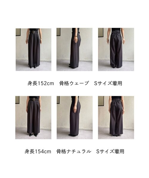 スラックス パンツ ベルト付きタックワイドスラックス レディースの画像