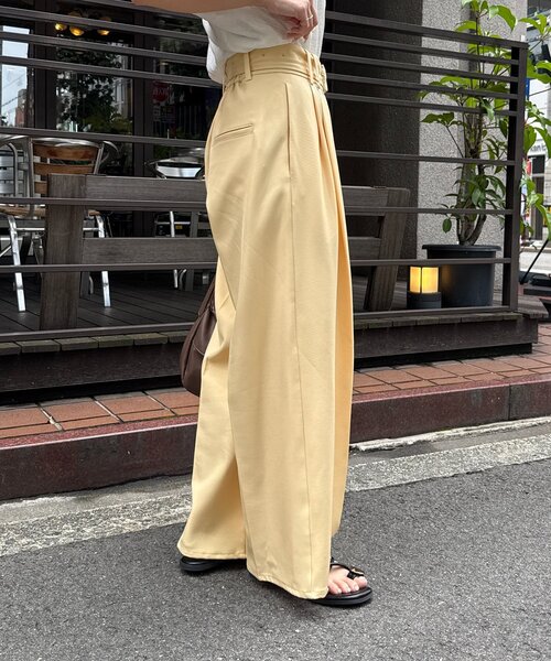ベルト付きタックワイドチノパンツ Thevon（ゼヴォン） スラックス パンツ 「新色登場！」ベルト付き