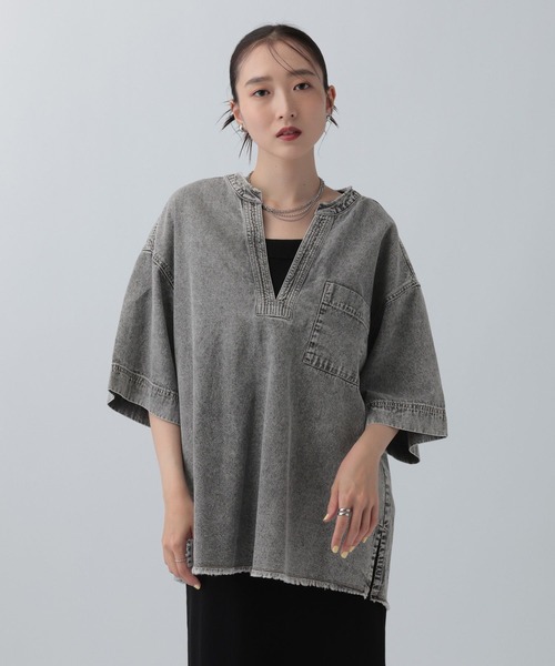 ブラウス シャツ デニムスキッパーTブラウス　664824 レディース