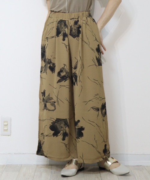 DISKEEN SURE ワイドパンツ パンツ サラ軽素材で清涼感抜群 ボタニカル