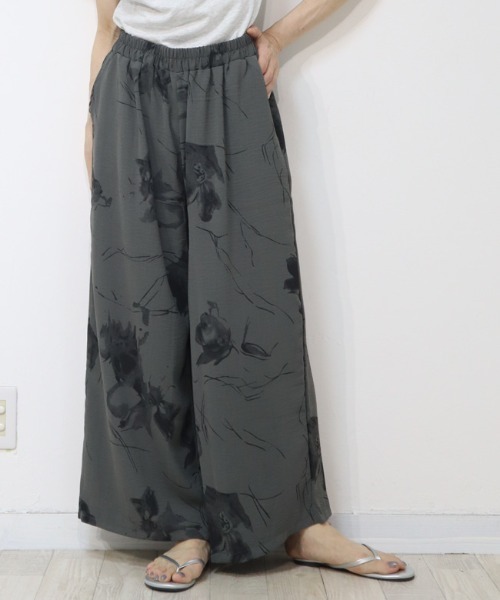 DISKEEN SURE ワイドパンツ パンツ サラ軽素材で清涼感抜群 ボタニカル