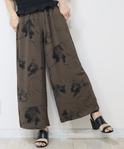 DISKEEN SURE ワイドパンツ パンツ サラ軽素材で清涼感抜群 ボタニカル