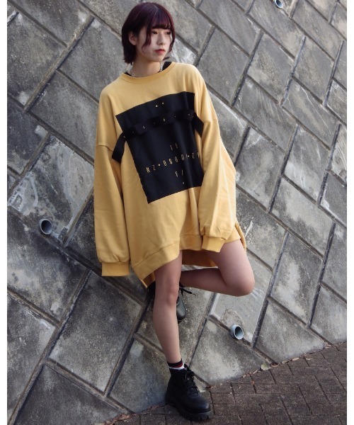 トレーナー スウェット 「Re:one」BOX TAPE L/S mustard sweat(MA) レディース メンズ
