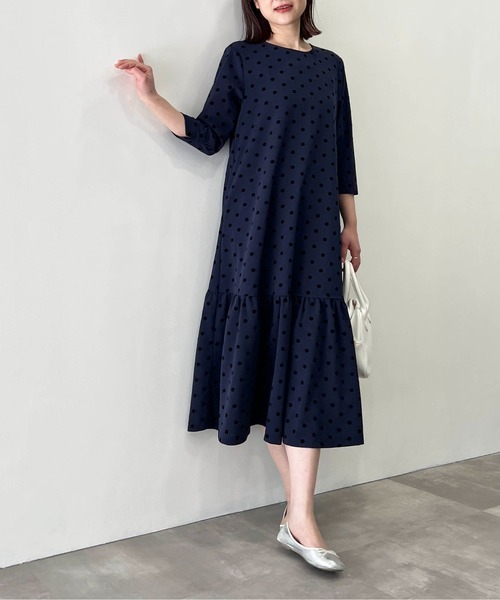 PICCIN PERLA ワンピース フロッキードットロングワンピース