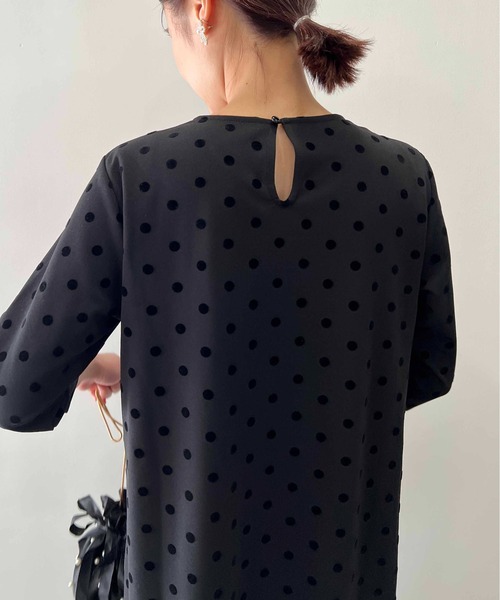 PICCIN PERLA ワンピース フロッキードットロングワンピース