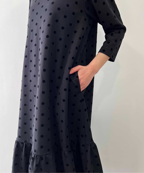 フロッキードットワンピース PICCIN PERLA ワンピース フロッキードットロングワンピース