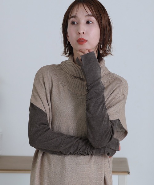 tシャツ Vネック指空きTシャツ 長袖 レディース