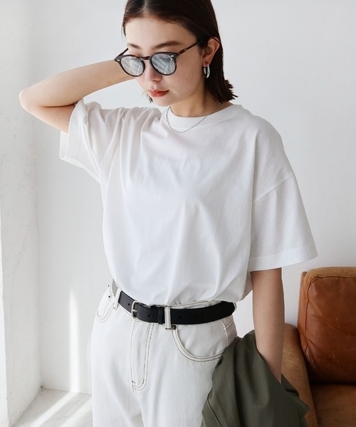 tシャツ 汗染み防止加工 プリントTシャツ USAコットン レディース USAコットン 汗染み防止 ロゴプリントTシャツ 2WAY（Tシャツ