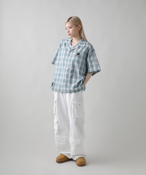 シャツ ボックスシルエットオンブレチェック半袖ビリヤードシャツ