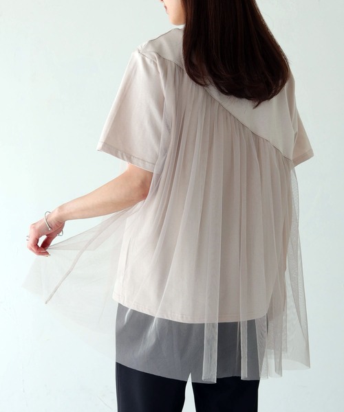 vingtrois tシャツ 「vingtrois」チュール切り替えトップス