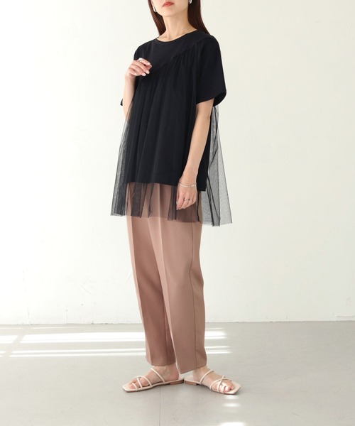 tシャツ 「vingtrois」チュール切り替えトップス レディース vingtrois tシャツ 「vingtrois」チュール切り替えトップス