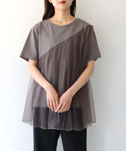 tシャツ 「vingtrois」チュールビスチェTシャツ レディース vingtrois】チュールビスチェTシャツ（Tシャツ/カットソー