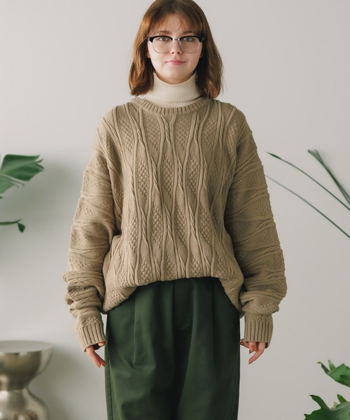 ニット セーター 3D ソリッド クルーネックニット レディース