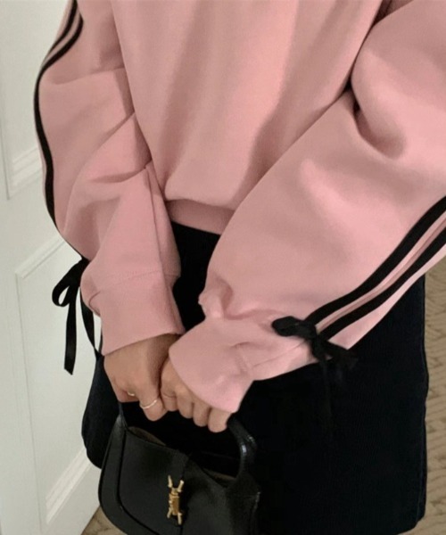 トレーナー スウェット アームラインリボンVネックスウェット