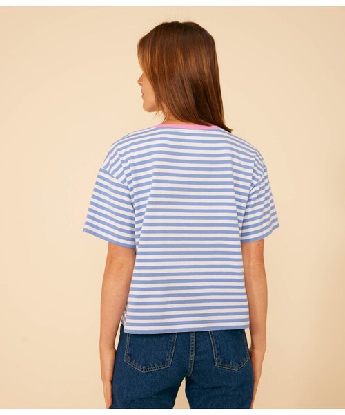 tシャツ ブリーチライクボーダー　半袖TEE レディース PETIT BATEAU tシャツ ボクシーボーダー半袖Tシャツ レディース