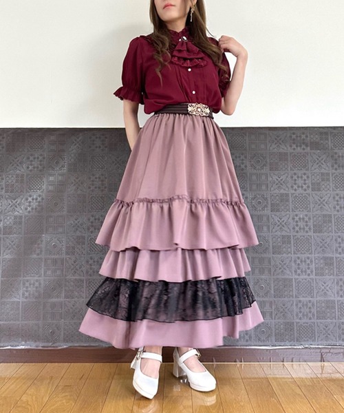 axes femme ブラウス シャツ ローズカメオ×ジャボブラウス
