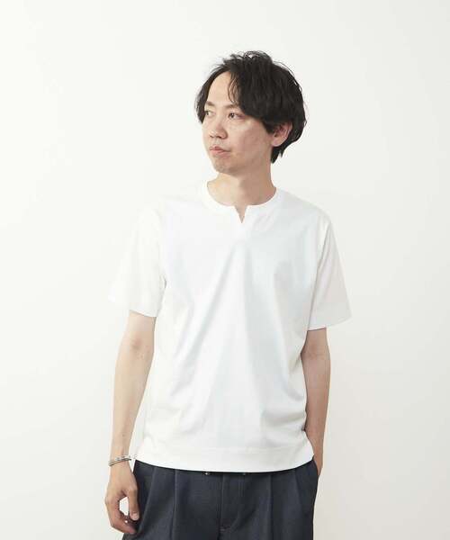 〔 Sサイズ 〕 シルキースムース Tシャツ MEN'S MELROSE tシャツ 50/-シルケットスムースキーネックT