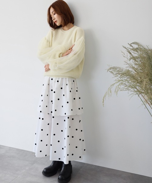 ELFRANK ニット セーター チュールスリーブニットプルオーバー