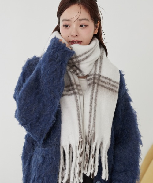 美品 定価約5万■Y's ワイズ■ウール フリンジ ストール ワイズY's ウールチェックフリンジストール 赤紺 | DCブランド