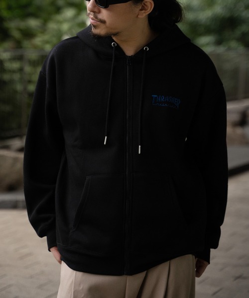 Supreme×Thrasher フルジップパーカー 黒 Supreme Thrasher Zip Up Hooded Sweatshirt Black Men's - FW24
