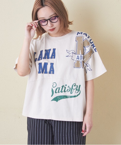 CUBE SUGAR tシャツ パウダー加工リメイク風切替ドルマン