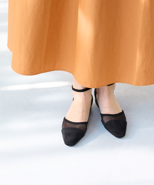 welleg パンプス アンクルストラップ ローヒール チュール