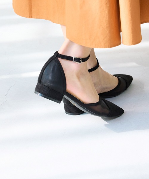 welleg パンプス アンクルストラップ ローヒール チュール