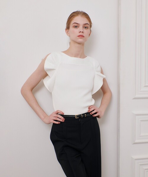 美品✨LOULOU WILLOUGHBY セーター ノースリーブ バイカラー 2 LOULOU WILLOUGHBY】◇ バイカラーキーネック5分袖カーディガン