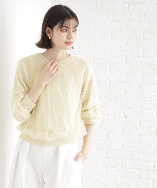 ニット セーター ラメニット チュールレイヤードトップス レディース THE SHOP TK ニット セーター チュール×ラメニット「洗える