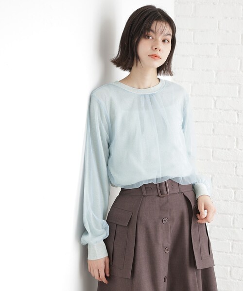 ニット セーター ラメニット チュールレイヤードトップス レディース THE SHOP TK ニット セーター チュール×ラメニット「洗える