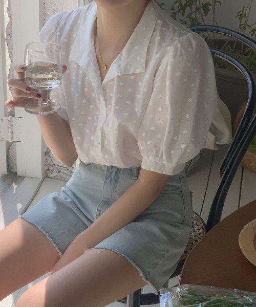 BLANC FICELLE ブラウス シャツ 半袖 レース オープンシャツ