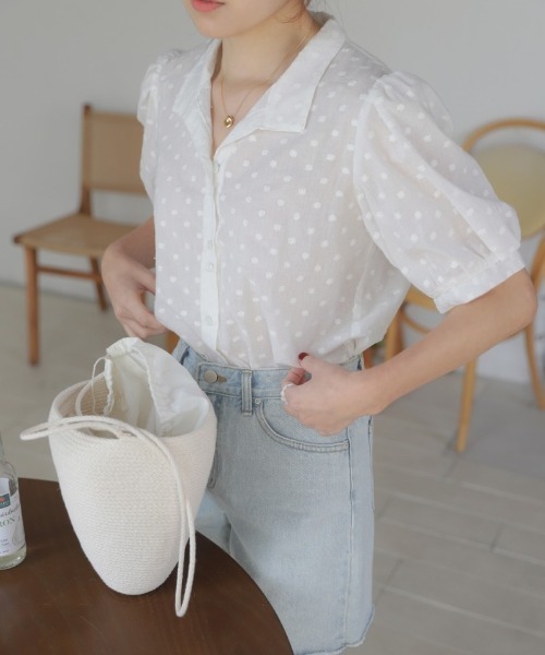 BLANC FICELLE ブラウス シャツ 半袖 レース オープンシャツ