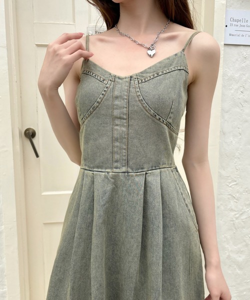 【 ELOOPS 】デニムキャミワンピース ビスチェ風 マキシ丈 グレー S Cutie Blonde（キューティーブロンド） ワンピース 「S-LL