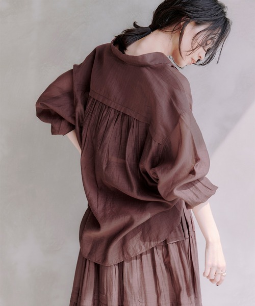 anuans ブラウス シャツ Indiaシルクブレンドオーバーシャツ