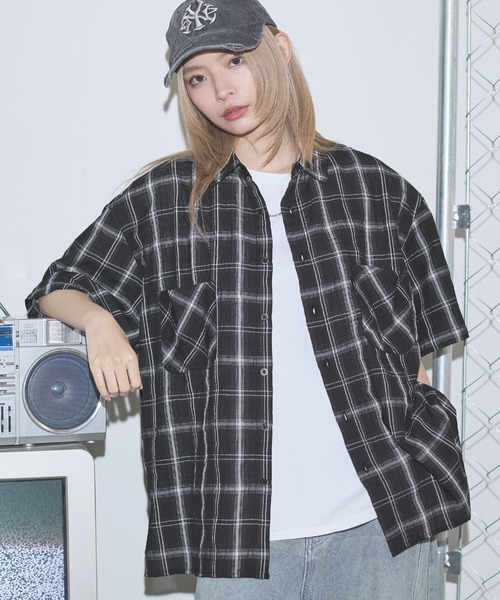 シャツ ボックスシルエット五分丈チェックシャツ「UNISEX」 メンズ