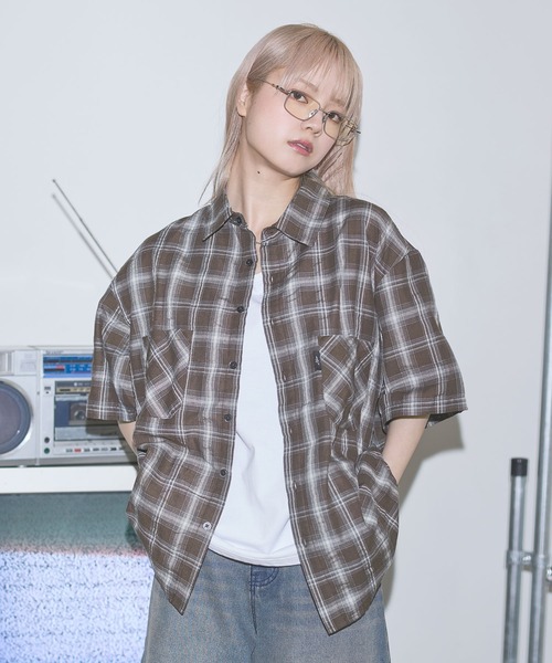 シャツ ボックスシルエット五分丈チェックシャツ「UNISEX」 メンズ