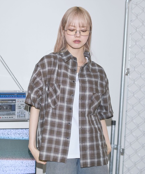 シャツ ボックスシルエット五分丈チェックシャツ「UNISEX」 メンズ