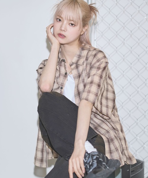 シャツ ボックスシルエット五分丈チェックシャツ「UNISEX」 メンズ