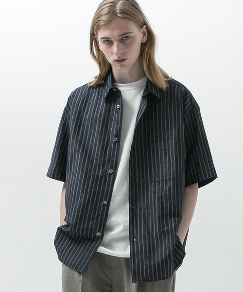 新品未使用SLICKスリック　半袖　シャツ　M SLICK シャツ 「SLICK/スリック」Linen Washer Stripe Regular