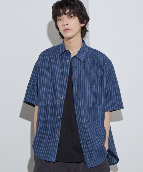 新品未使用SLICKスリック　半袖　シャツ　M SLICK シャツ 「SLICK/スリック」Linen Washer Stripe Regular