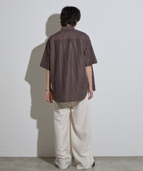 新品未使用SLICKスリック　半袖　シャツ　M SLICK シャツ 「SLICK/スリック」Linen Washer Stripe Regular