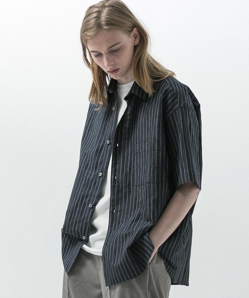 新品未使用SLICKスリック　半袖　シャツ　M SLICK シャツ 「SLICK/スリック」Linen Washer Stripe Regular