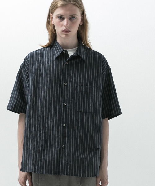 のりのりのり　　LINEN VOILE バンドカラー　リネン　シャツ RINEN 80/2ブロード クレリックバンドカラーシャツ 05ネイビー